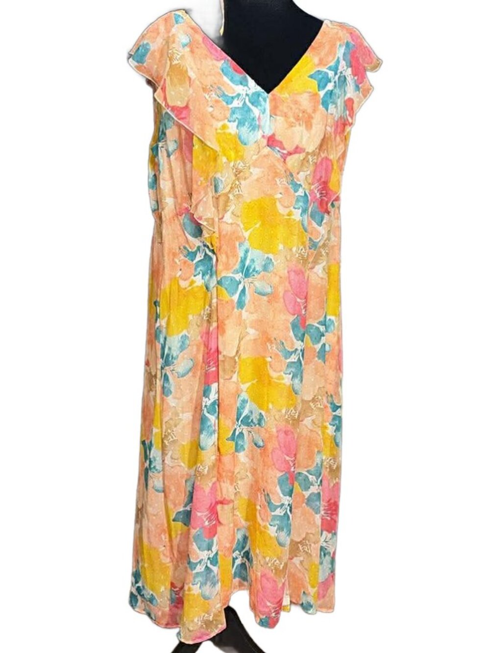 CATO Spring Floral Swiss Dot A Line Dress